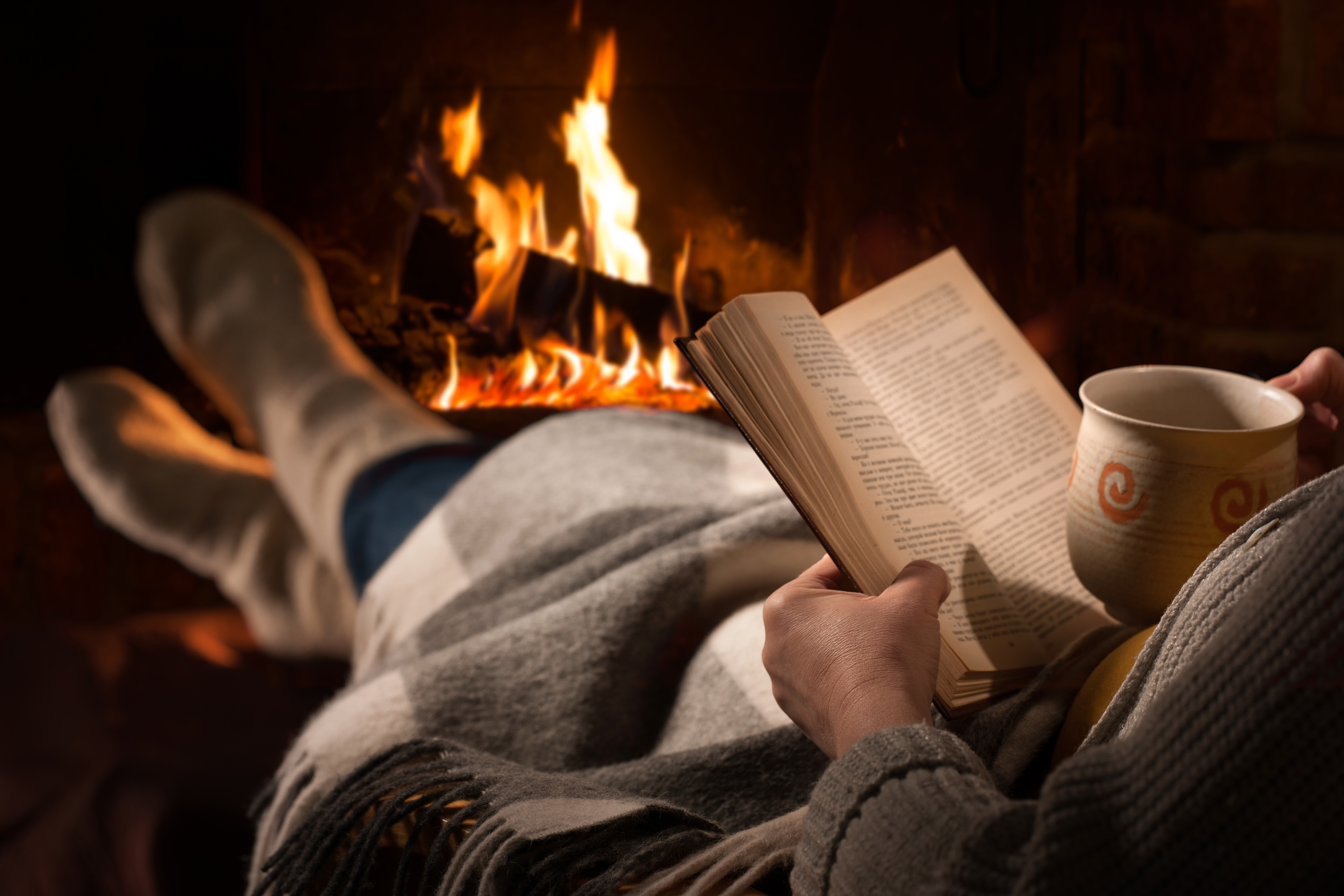 Reading in front of the fire Christmas